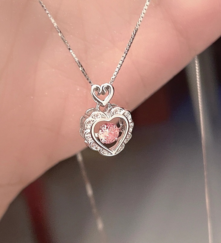 925 Sterling Silver Dancing CZ Open Heart Necklace